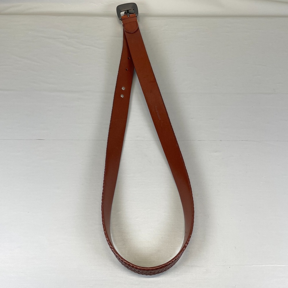 PING Brown Italian Leather Basketweave Belt Mens Size 38 Western Buckle - Picture 8 of 11